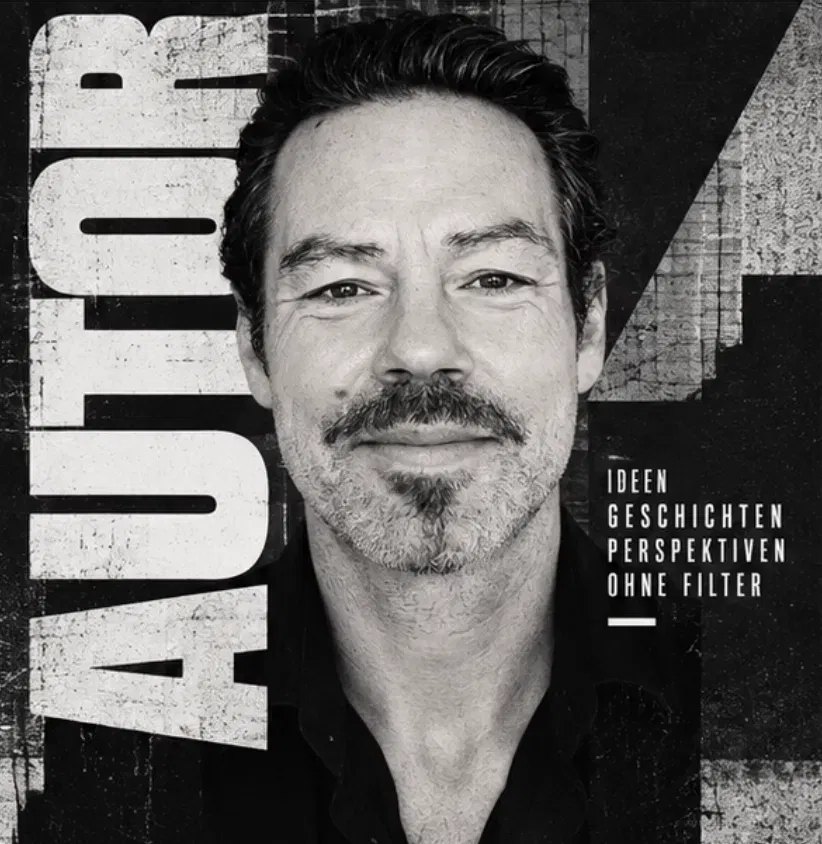 Klaus Winterholler, Schwarzweißporträt vor dem Schriftzug AUTOR, daneben die Worte Ideen, Geschichten, Perspektiven, ohne Filter.